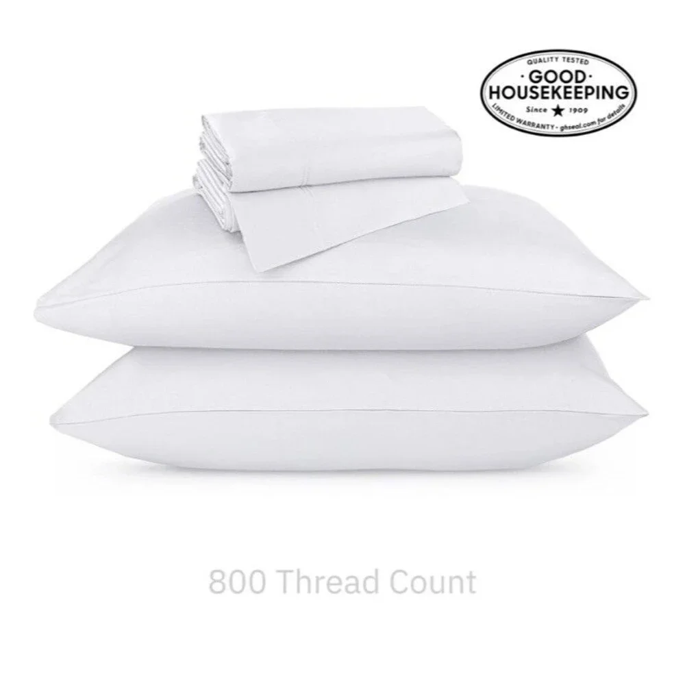 California Design Den King Sheet Set Extra Long 800TC Bright White Staple Cotton